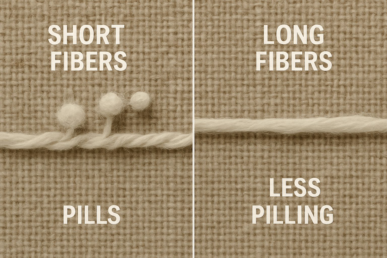 Diagram showing short vs long fibers and how they pill